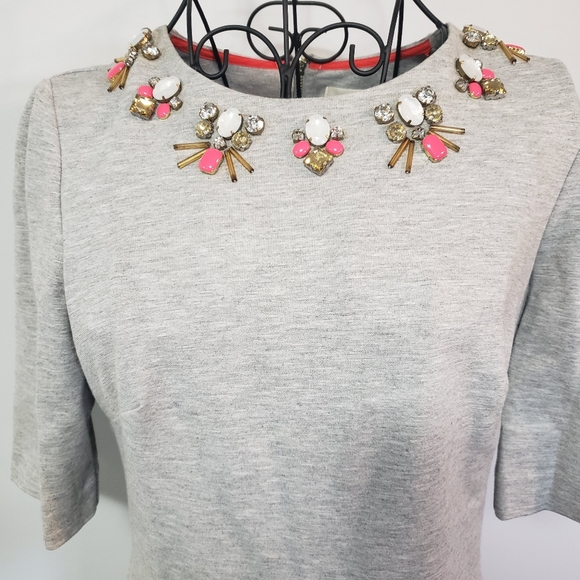 Eliza J jeweled neck grey midi shift dress sz 6 - Picture 2 of 5